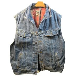 Vintage Lee Blue Denim Vest with Pink Flannel  Interior 100% Cotton Size XL